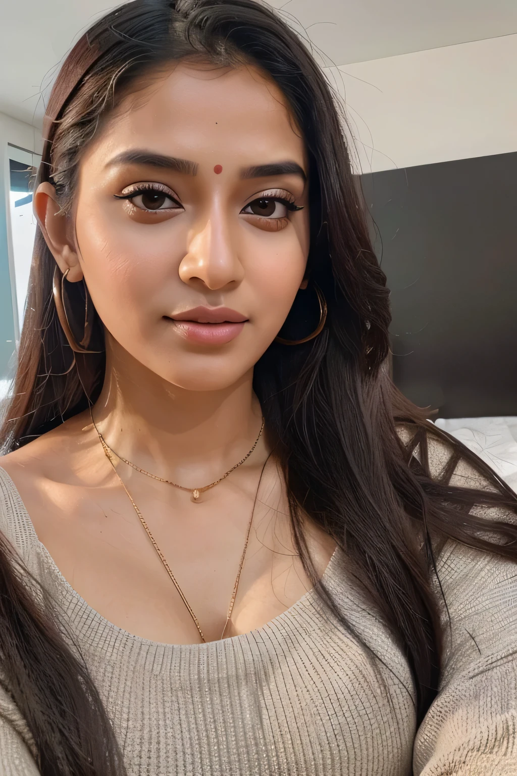 24 years old indian bengali girl look like sai pallavi who wearing  light orange color indian churidar with dupatta, kind face, beautiful light wavy thin hair, attractive neck, beautiful lip, beautiful-cute brown eyes, light and thin eyebrows, no makeup, wearing light chain in her neck, and smiling.skin color should be chocolate skin and lip light pink color Take her picture from outside. Show me her full picture (from head to her leg), indian pose