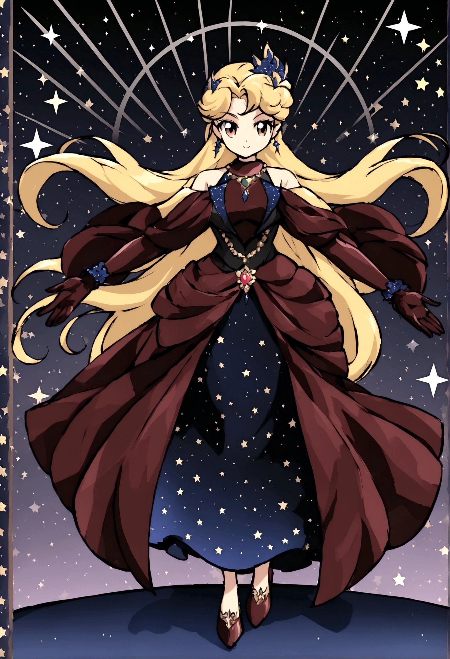 a solo portrait anime beautiful super healthy toned elegant glamorous noble high value billionaire luxurious fashion-model regal, very long hair style, big tight , Chizuru Mizuhara wearing extreme skin-tight hyper-real extreme sleek (hyper realistic full body hiding leopard printed luxurious fine royal blue-black colored fine-textured plush shiny velour turtleneck ribbed gown sweater as a second skin), she is wearing (velvet gloves), (maroon velvet elegant shoes), avoid loose fitting cloths, she exudes feminine energy love, epitome of female, ((fantasy starry midnight)), supreme quality manga style, supreme high quality, facing viewer