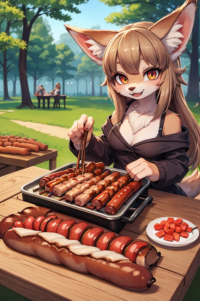 (A huge red female ten-talied fox furry ), 210 cm height, (huge breasts:1.5), sharpen red eyes, bbw, plump, nude, pussy, big tummy,thick legs, ((lying inside barbecue grill on working:1.5), heat, heated grill, fire, fire emitting beneath the character, garnished with vegetables,moaning, saliva, spreading legs, tears