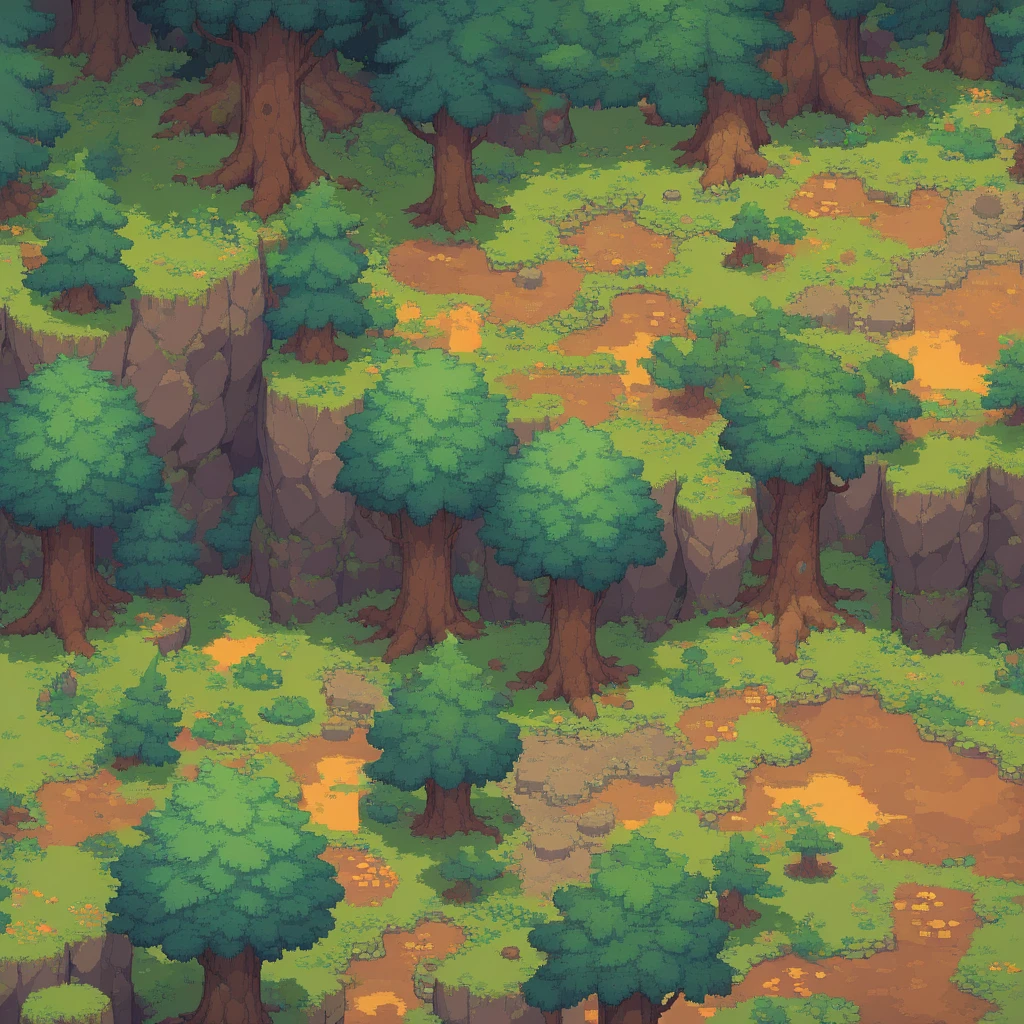 retro video game style,pixelated pastel colors,8-bit characters,blocky shapes,sharp lines,detailed shading,classic gaming vibe,nostalgic atmosphere,classic arcade games,masterpiece:1.2,ultra-detailed,illustration style, 2d texture, stone texture, 4 k seamless mud texture, video game texture, dirt texture, tileset, game tiles, grass, 3/4th perspective trees, tileable cliff formations, tileable cliff texture, 3/4th perspective forest, topdown view, game texture, game art, dirt, , tileable texture, top down view, 3/4th perspective