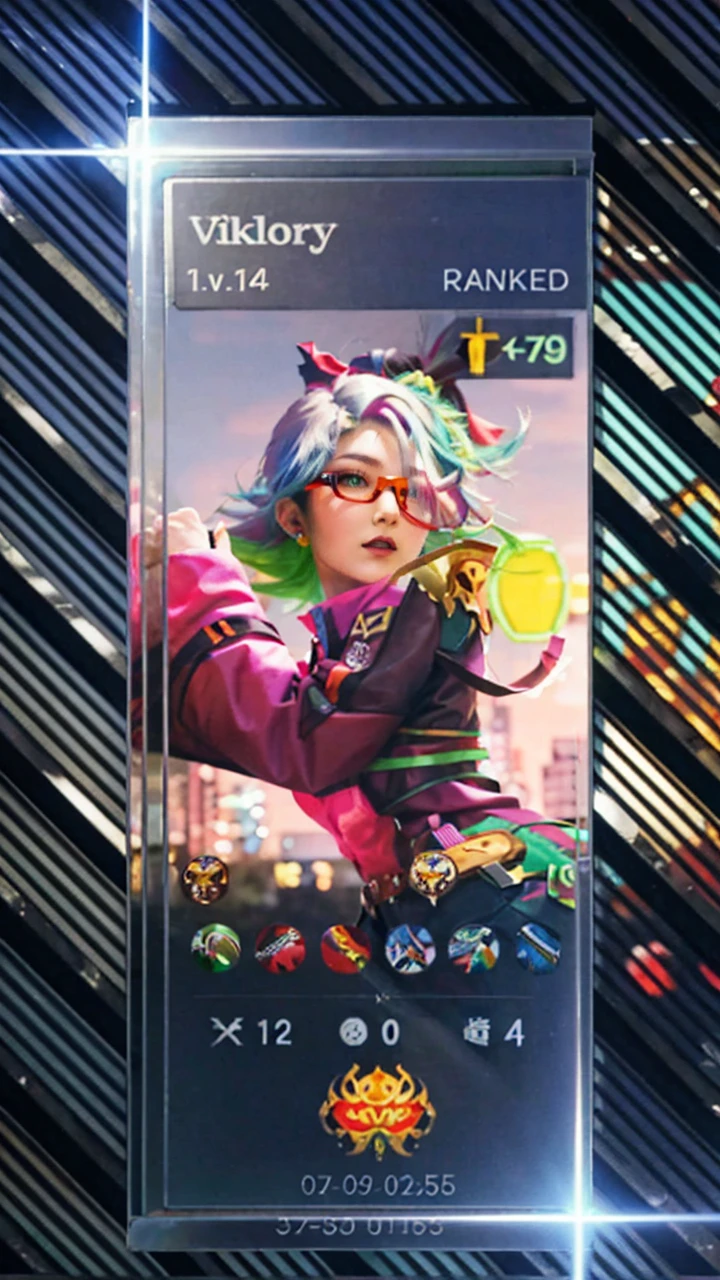 1 girl,blue black hair and green hair, Long ponytail，Good-looking hair accessories，light green eyes，red glasses，Red Half-rimmed Glasses，huge ，Off the shoulders，Tokyo streets,night, city View,city lights, close up, 8k, original photo, best quality, masterpiece,actual, photo-actual,