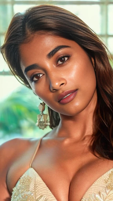 No make up, cool temperature,extreme close up photo of naked Pooja hegde,slim,white bikini, bedroom,  intricate details, cold room, lean eyebrow, pooja hegde,pooja1, free hair, fair