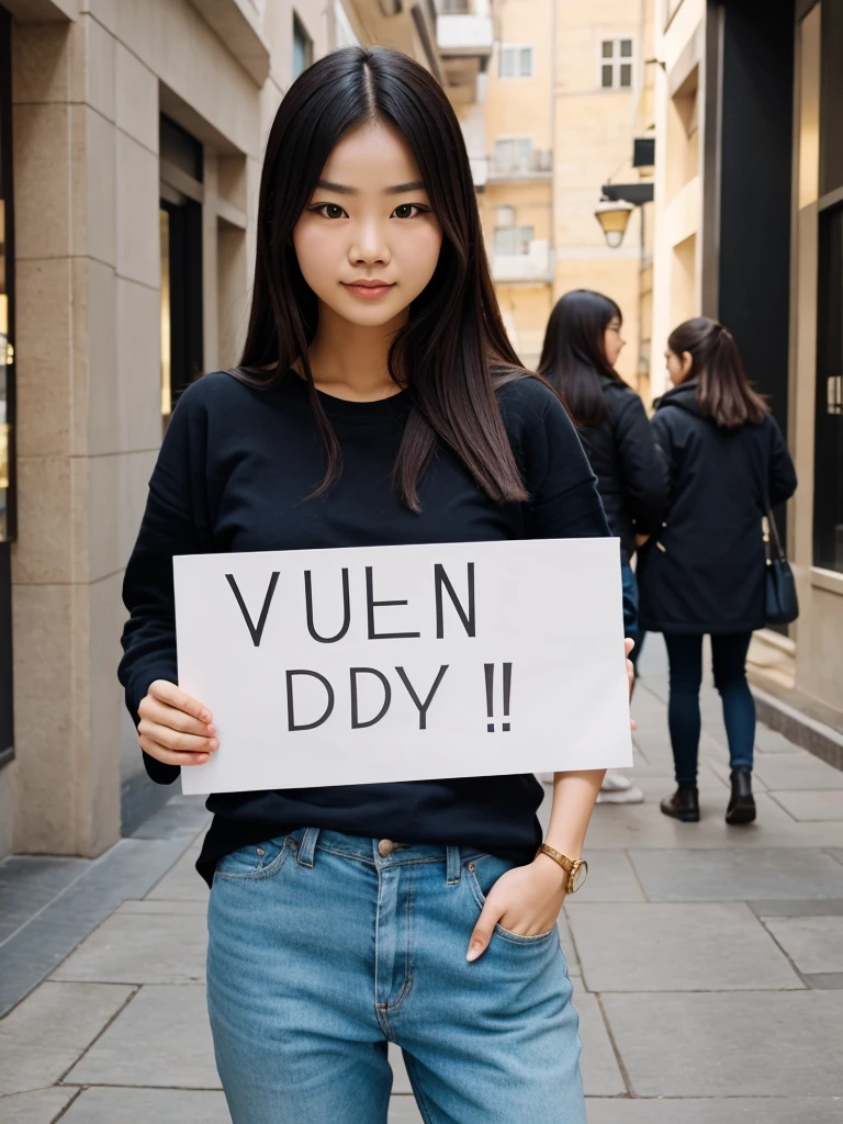 Draw people holding placard that says Vuah zu den