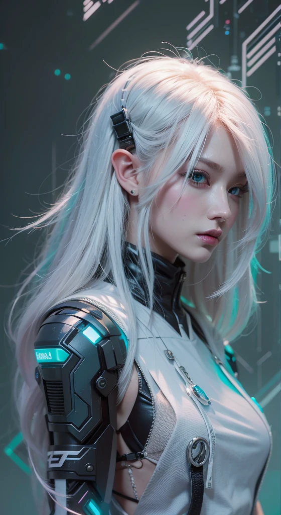 teen elf, cyberpunk hacker, white  hair, gorgeous, Amazing, chic, intrikate, highy detailed, digitalpainting, art-station, conceptual artwork, sharp focus, illustration, art by ross tran