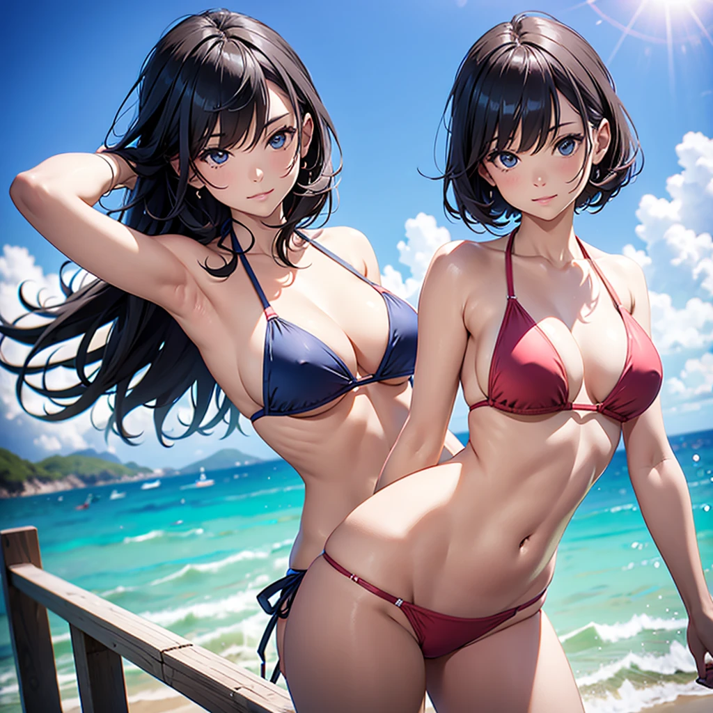 Woman in bikini centered with