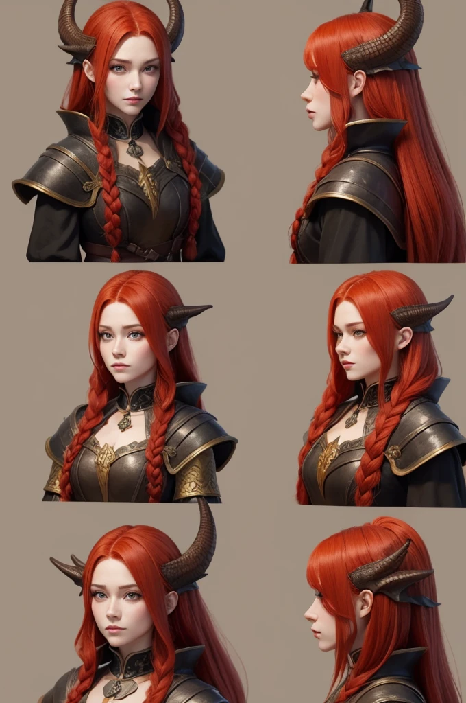 Medieval redhead braided dragon character design 