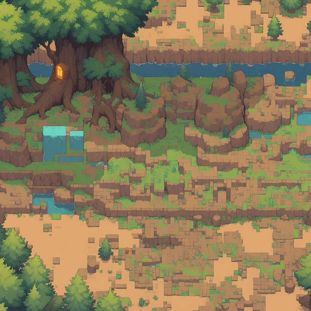 retro video game style,pixelated pastel colors,8-bit characters,blocky shapes,sharp lines,detailed shading,classic gaming vibe,nostalgic atmosphere,classic arcade games,masterpiece:1.2,ultra-detailed,illustration style, 2d texture, stone texture, 4 k seamless mud texture, video game texture, dirt texture, tileset, game tiles, grass, 3/4th perspective trees, tileable cliff formations, tileable cliff texture, 3/4th perspective forest, topdown view, game texture, game art, dirt, , tileable texture, top down view, 3/4th perspective