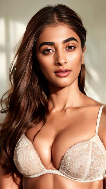 No make up, cool temperature,extreme close up photo of naked Pooja hegde,slim,white lingerie, bedroom, intricate details, cold room, lean eyebrow, pooja hegde,pooja1, free hair,(( fair skin))
