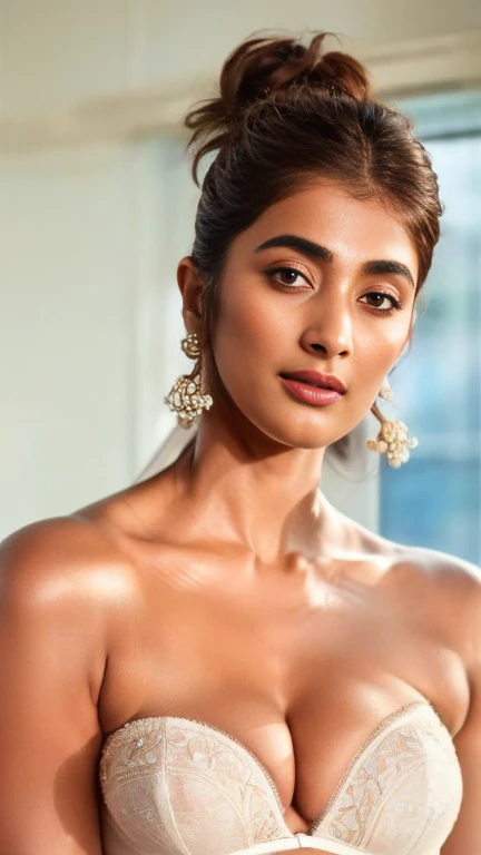 No make up, cool temperature,extreme close up photo of naked Pooja hegde,slim,white lingerie, bedroom, intricate details, cold room, lean eyebrow, pooja hegde,pooja1, free hair,(( fair skin))