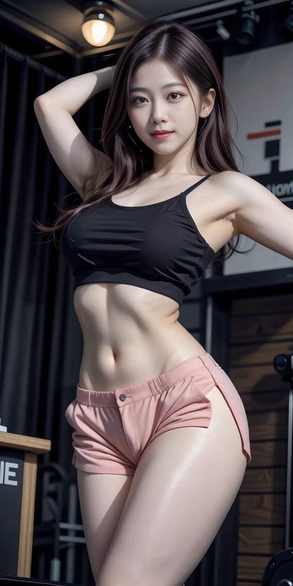 SeaArt Bot Txt2Img Default 01:47:12 Expires in 29 Day(s),Bright Light,the highest picture quality,Best resolution 1 adult woman,mature and beautiful,muscle bodybuilder , (masterpiece, best quality:1.37), ultra-detailed:1.37, hyper-sharp:1.37, anime style, An illustration of a female bodybuilder, The female bodybuilder is 2m tall and has a muscular build. A female bodybuilder wears a 2 piece bikini,tiny bra,Nipple Covers,just, exposing her muscles,big breasts,high slit,off shoulder,fat hip. A female bodybuilder is standing on the stage, seductive smile, closed mouth, pink side-under cut hair, bodybuilder fashion, looking the viewer, view viewer,sexy pose,evening dressed,evening skirt dressed,Women's Sexy Bikini,Perfect body proportions,Perfect muscle lines,White gloves