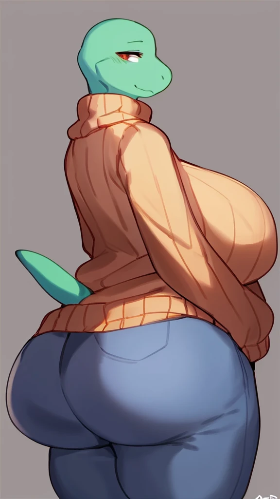 Solo, female,sweater,bbw,lizard,((by bebebebebe)),big booty,big breast,undertale,