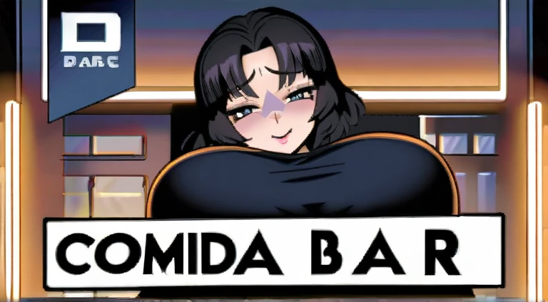 Manga cover style, detailed.
best quality, art, detailed face, in the style of lora marvin.
A 46-year-old woman wears a very tight blouse over her large breasts. She is in a night bar, she has black hair and features on her face due to her age.