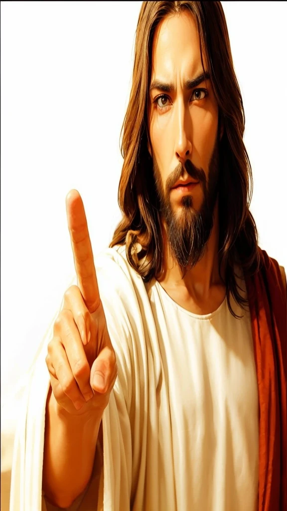 jesus apontando para você com o dedo para cima, jesus Cristo, jesus, jesus de Nazaré, rosto de jesus, pointing to the sky, Young God Almighty, sem palavras 4 k, the lord and savior, incredible, Retrato de jesus Cristo, finger of god, digitally painted, jesus Cristo Fumando um Blunt, jesus Gigachad, nicodemus, 4K Art, maximum realism, maximum quality, ultra-realism, ultra-realistc, image with maximum detail, real details, máximo detalhe no rosto de jesus Cristo, complete realism, jesus está olhando, jesus Dramático, lifelike face, realistic beard