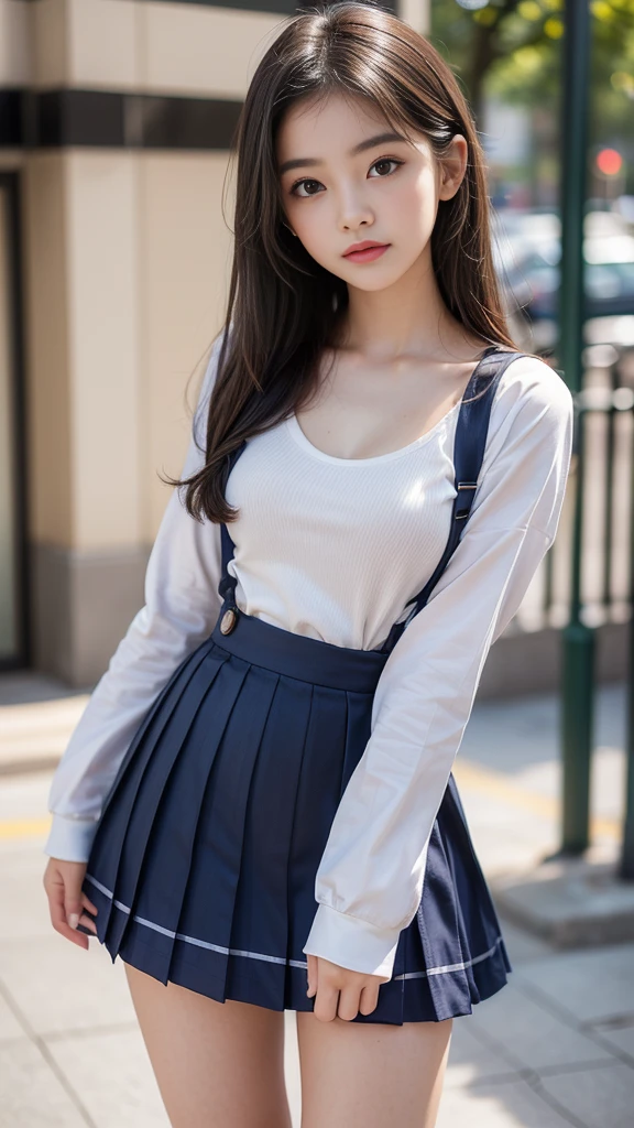 ((A beautiful girl wearing clothes that emphasize her breasts)), (Cute school girl:1.3, -faced girl:1.3), Slender body line, Ultimate Beauty, ((Detailed eyes and face:1.2, Professional photography techniques)), (Captivating Lips, Sexy look)
