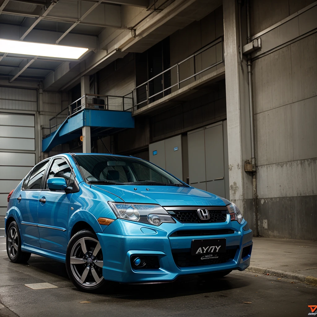 Honda city, blue colour , wolf airbrush design modified car