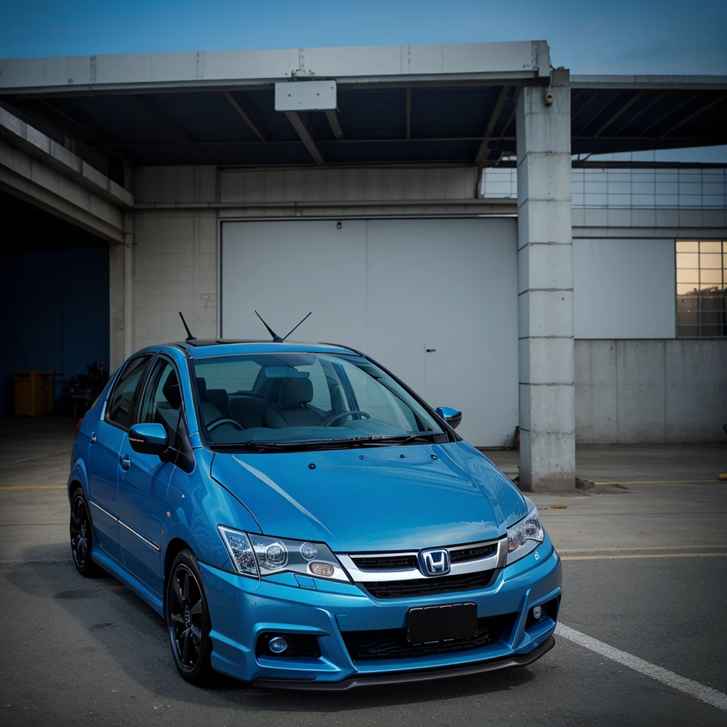 Honda city, blue colour , wolf airbrush design modified car