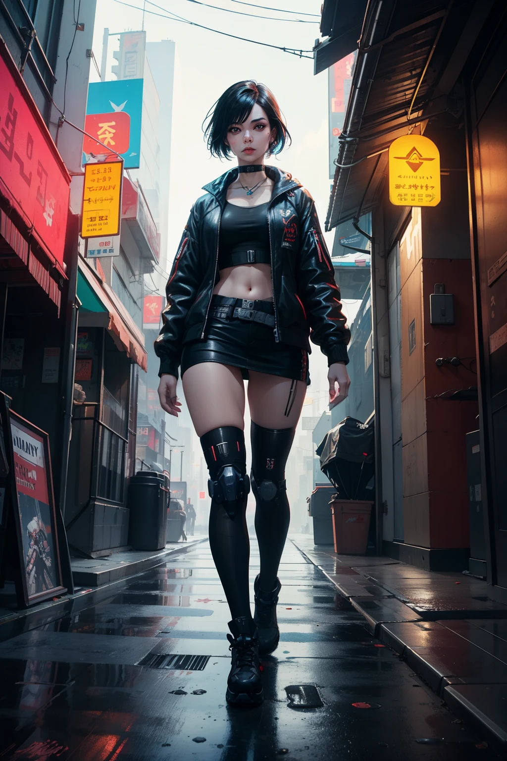 A woman dressed in black walks down a city street, Cyberpunk art by Ian Jay, realism, trend on cgstation, Trends in CGSTATION, cyberpunk 25 years. girl model, female, anime cyberpunk girl, 3d realistic anime style, work in Guweiz style, anime cyberpunk girl, cyborg - girl with black hair