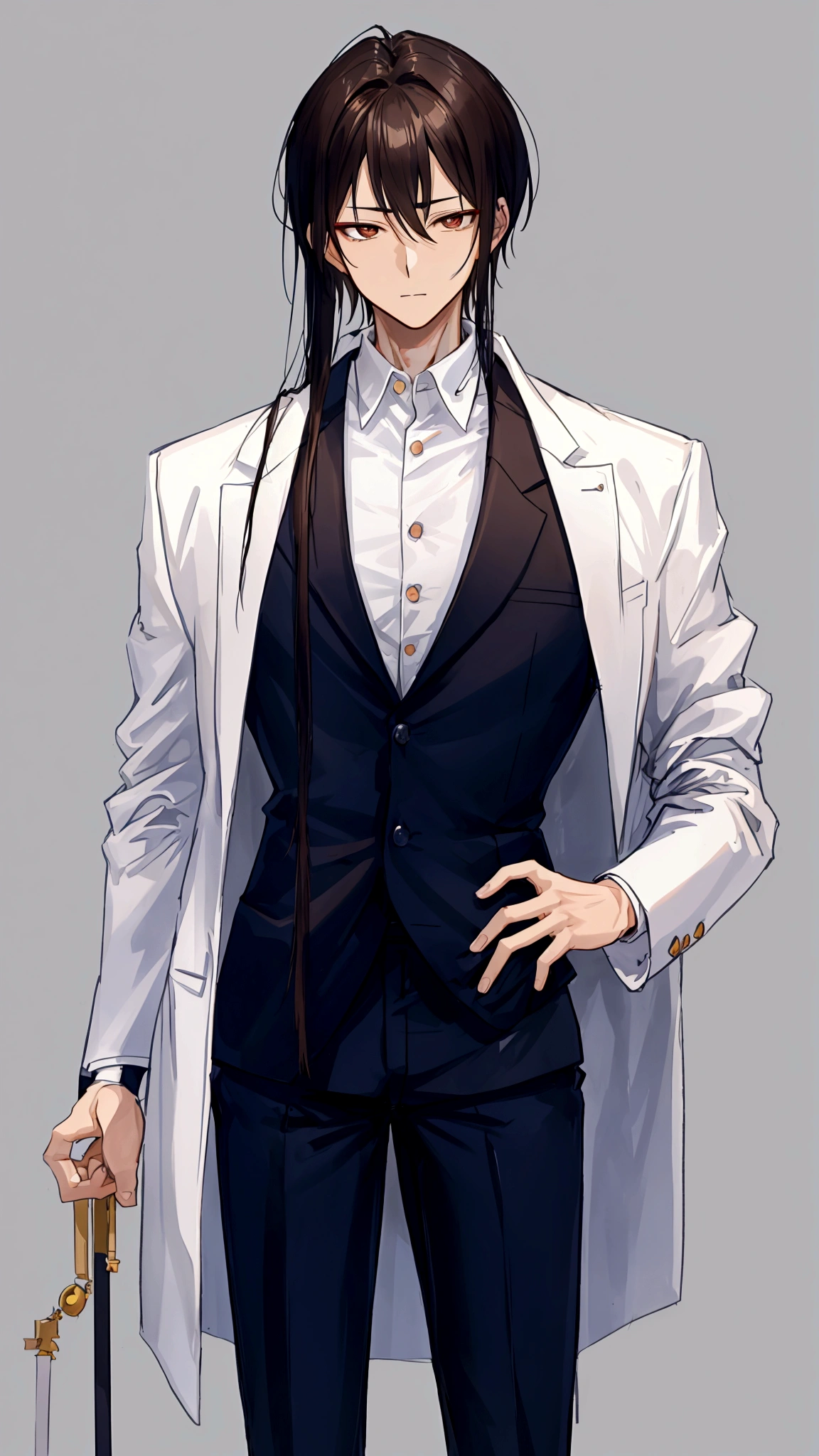 Shinji: Medium-length, slightly wavy black hair that falls just above his eyes. He has deep, expressive brown eyes and a fair complexion with a hint of warmth. Stands at an average height of about 5'7" (170 cm) with a slender but athletic build. Typically wears his , consisting of a white shirt, navy blue blazer, and matching trousers.