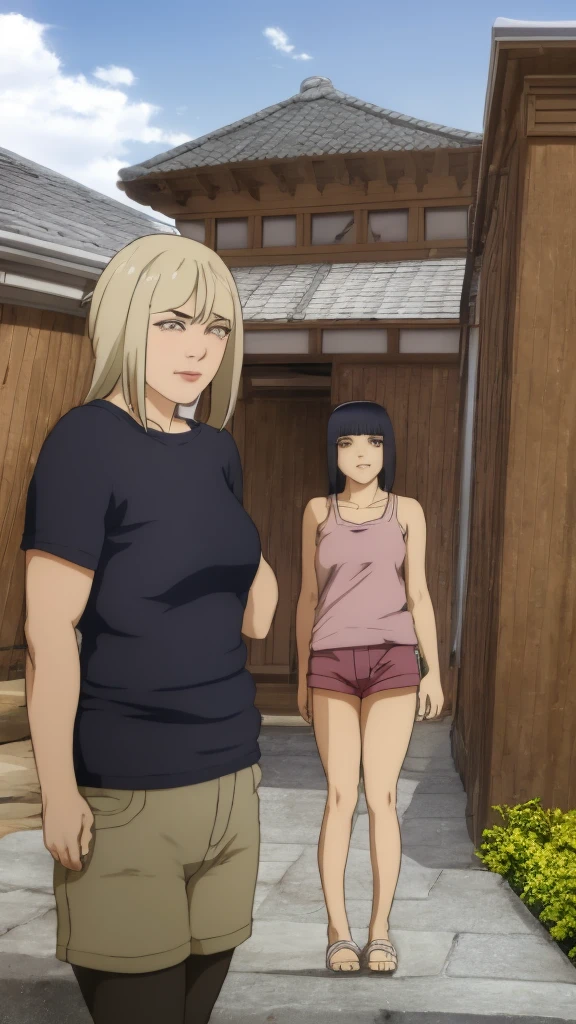 Masterpiece, Hinata\(Boruto\), 1 girl, alone,mature woman, (wearing mini camisole & hotpants:1.25), outdoor, look at viewer, (petals falling), The sky is cloudy, laundry-ing, perfect composition, details lips, big breast, Beautiful face, body proportions, Blush, (pink lips), long hair, purple eyes, soft stare, sad smile, Very realistic, details, photography, accurate faces and bodies, stay-at-home wife, lonely wife x burly black granpa,