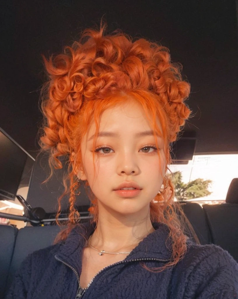 Jennie Kim - curly and orange hair, sem tatuageme piercing