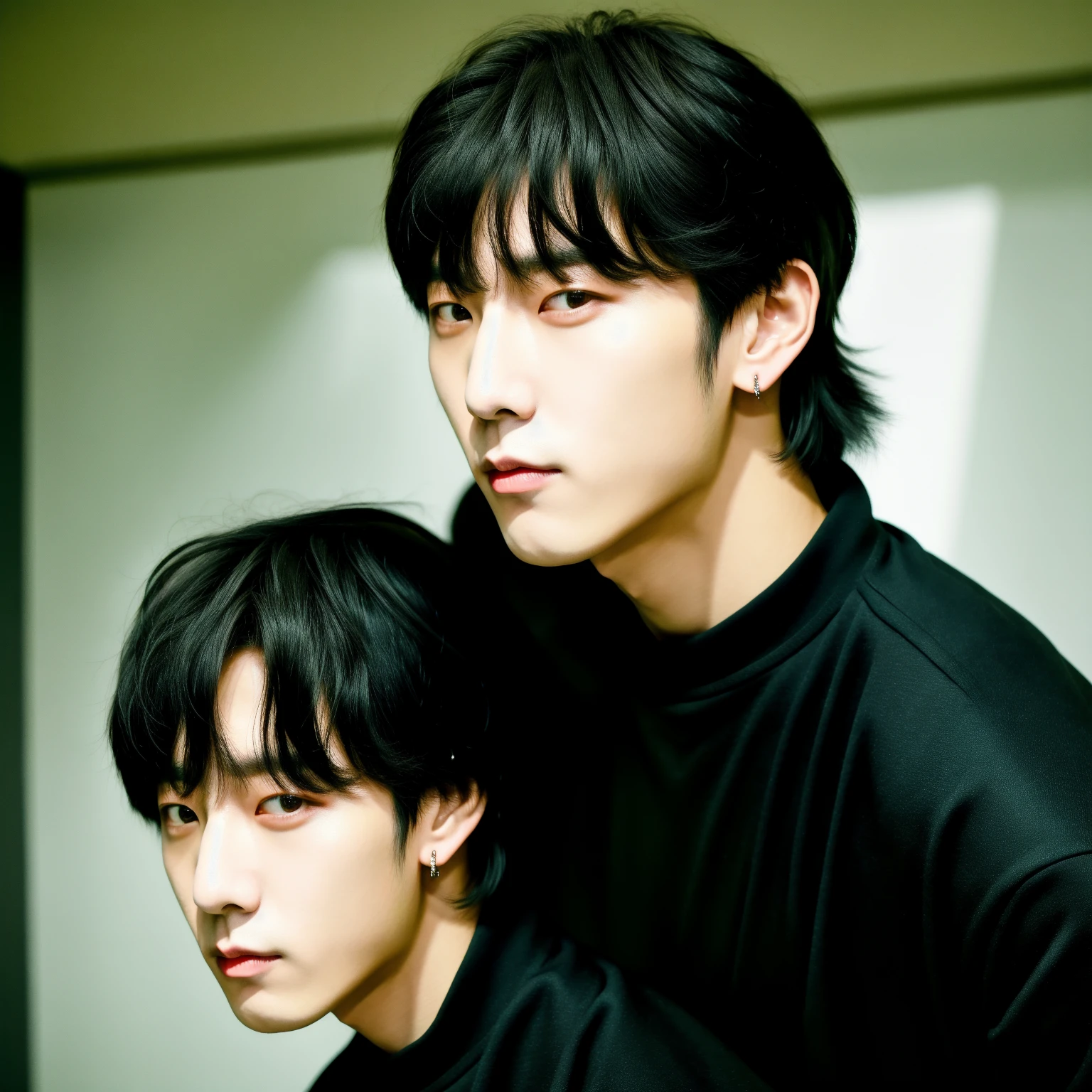 jungkook, Cai Xukun, Hyung Tae, Taejune Kim, Kim Doyoung, Wan adorable cara coreana, 17 years - of thin face age, con el mismo peinado, con el pelo corto, boy has black hair, Jimin|swollen right eyelid, Yanjun Chengt