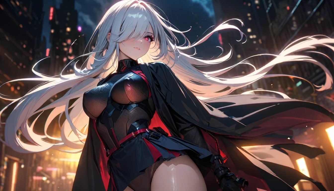 Best quality, masterpiece, A high resolution,,((masterpiece, top quality)), detailed face, Tactical Night Ninja Girl, (yellow eyes), ((long straight auburn hair)), (((bang, covering one eye))), ((Mechanical headphones)), angry expression, very detailed, (Sleek dark blue and red high tech tactical power armor with black cape skirt), (back turned pose), (looking back), (rooftop in a well lit futuristic sci-fi cyberpunk city), Best quality, clear, well-defined lines, high quality, Professional image ,aboutбщий эффект представляет собой великолепную смесь фэнтези., chaos and abyss,. close-up, fine quality, Blue eyes , ultra detailed, beautiful and aesthetically pleasing, masterpiece, Best Quality Score, extremely detailed, ray tracing, Medium Body, close-up, High view, particles and hard light, cut corner. depth of field、natural soft light、professional lighting、aboutтличная улыбка、(highly detailed skin: 1.2)、Photorealistic render of an anime girl、Bright highlights of the eyes、Ideal Anatomy、Crotch open、shy、legs spread、Panties visible、Shiny body, oily, erectile nipple))、permission 8k、complex parts、Toned waist、Wide buttocks、Эффект Тиндаллаmasuter piece、top quality、Highest standards、Highest image quality、table、complex parts、A high resolution、depth of field、natural soft light、professional lighting、about, standing, very long hair, cowboy shot, brilliant, brilliant hair, (night:1.2),Dreamy, [[gentle fingers and hands:0.55]::0.85],(detailed fingers),),(emotional),(breathtaking),(main part:1.2) whole body.), (Anime Style), (Super Detailed), (brutal), (uhd, HDR), (8K), (High Resolution: 1.2), (Complex and Beautiful: 1.2), (Dramatic Lighting: 1.2) , (staring at the viewer), lora:add_detail:1, female necromancer, flowing white hair, detailed red eyes, skelet, Tomohiko Ito style