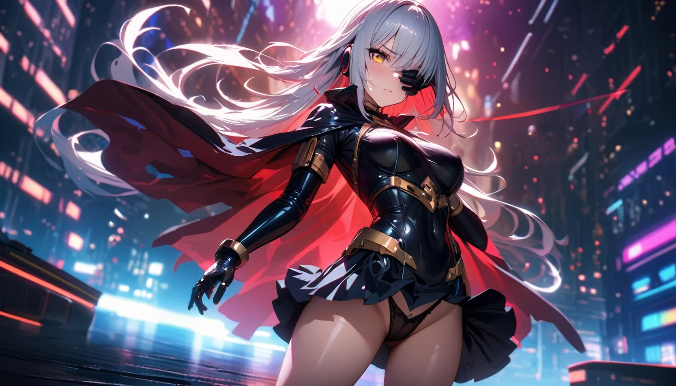 Best quality, masterpiece, A high resolution,,((masterpiece, top quality)), detailed face, Tactical Night Ninja Girl, (yellow eyes), ((long straight auburn hair)), (((bang, covering one eye))), ((Mechanical headphones)), angry expression, very detailed, (Sleek dark blue and red high tech tactical power armor with black cape skirt), (back turned pose), (looking back), (rooftop in a well lit futuristic sci-fi cyberpunk city), Best quality, clear, well-defined lines, high quality, Professional image ,aboutбщий эффект представляет собой великолепную смесь фэнтези., chaos and abyss,. close-up, fine quality, Blue eyes , ultra detailed, beautiful and aesthetically pleasing, masterpiece, Best Quality Score, extremely detailed, ray tracing, Medium Body, close-up, High view, particles and hard light, cut corner. depth of field、natural soft light、professional lighting、aboutтличная улыбка、(highly detailed skin: 1.2)、Photorealistic render of an anime girl、Bright highlights of the eyes、Ideal ???????、?????? open、shy、legs spread、Panties visible、Shiny body, oily, erectile ??????))、permission 8k、complex parts、Toned waist、Wide ????????、Эффект Тиндаллаmasuter piece、top quality、Highest standards、Highest image quality、table、complex parts、A high resolution、depth of field、natural soft light、professional lighting、about, standing, very long hair, cowboy shot, brilliant, brilliant hair, (night:1.2),Dreamy, [[gentle fingers and hands:0.55]::0.85],(detailed fingers),),(emotional),(breathtaking),(main part:1.2) whole body.), (Anime Style), (Super Detailed), (brutal), (uhd, HDR), (8K), (High Resolution: 1.2), (Complex and Beautiful: 1.2), (Dramatic Lighting: 1.2) , (staring at the viewer), lora:add_detail:1, female necromancer, flowing white hair, detailed red eyes, skelet, Tomohiko Ito style
