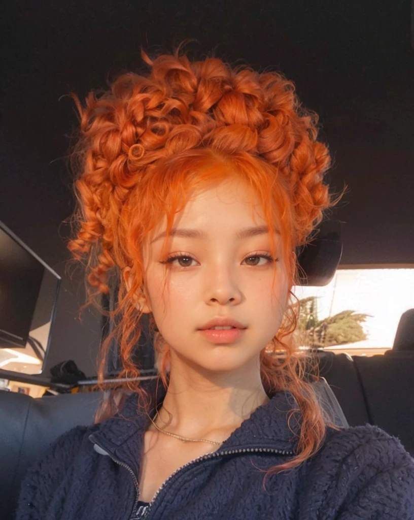 Jennie Kim - curly and orange hair, without tattoos and piercings