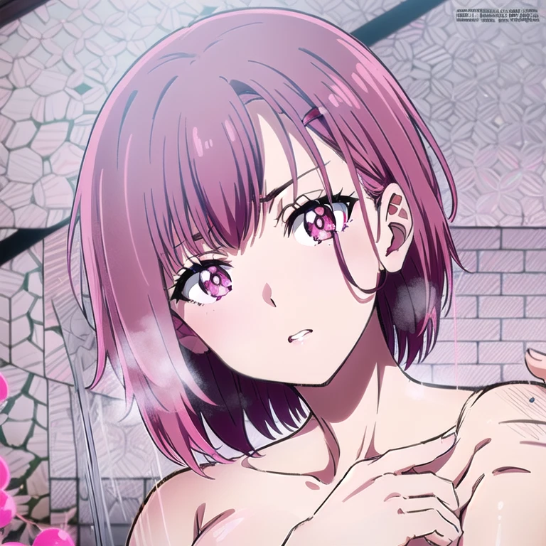 nsfw, naked, shizukamikazuki, shizuka mikazuki, short hair, purple hair, hair ornament, hairclip, (pink eyes:1.5), swept bangs,(masterpiece:1.2), best quality, high resolution, unity 8k wallpaper, (illustration:0.8), (beautiful detailed eyes:1.6), extremely detailed face, perfect lighting, extremely detailed CG, (perfect hands, perfect anatomy)