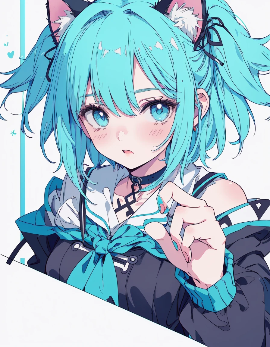 tattoo, full-body, blush, surprised, ((masterpiece, best quality:1.5)), ((Beautiful detailed cat aqua eyes:1.2)), cat ears, pale skin, medium breasts, beautiful hands, beautiful fingers, EasyNegative