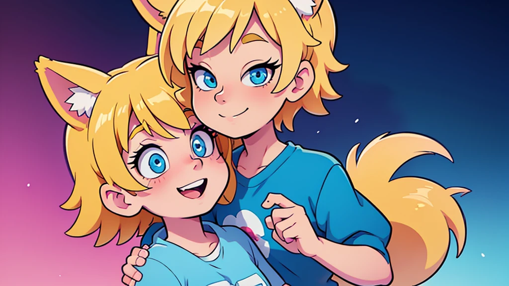 SMILING HAPPY, TEEN, FEMBOY, BOY, DOG EARS, BLONDE HAIR, BLUE EYES, INNOCENT FACE, 4K anime style, 8K anime art wallpaper, 4K anime art wallpaper, 4K anime art wallpaper, anime style. 8k, anime wallpaper 4k, anime wallpaper 4k, anime wallpaper 4k, mystery girl cafeteria, lofi artstyle, lofi girl, digital art cyberpunk anime