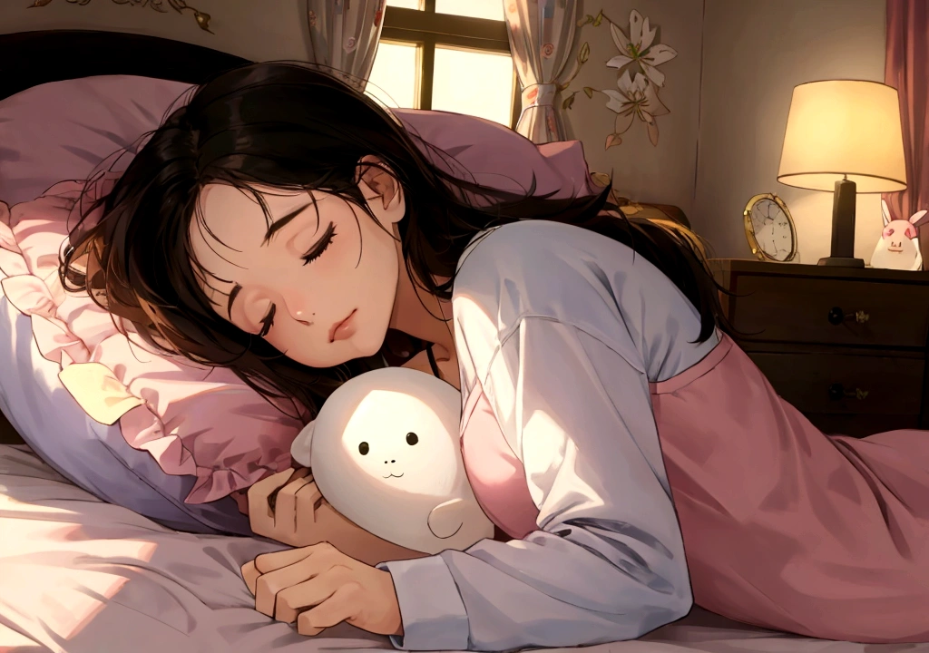 A lazy girl sleeping in her room