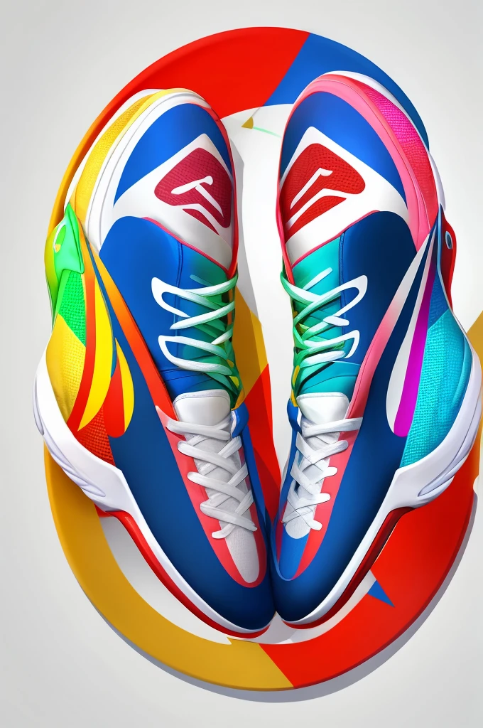 generates an eye-catching logo of a pair of colorful Nike sneakers floating against a white background with a peripheral view from the side