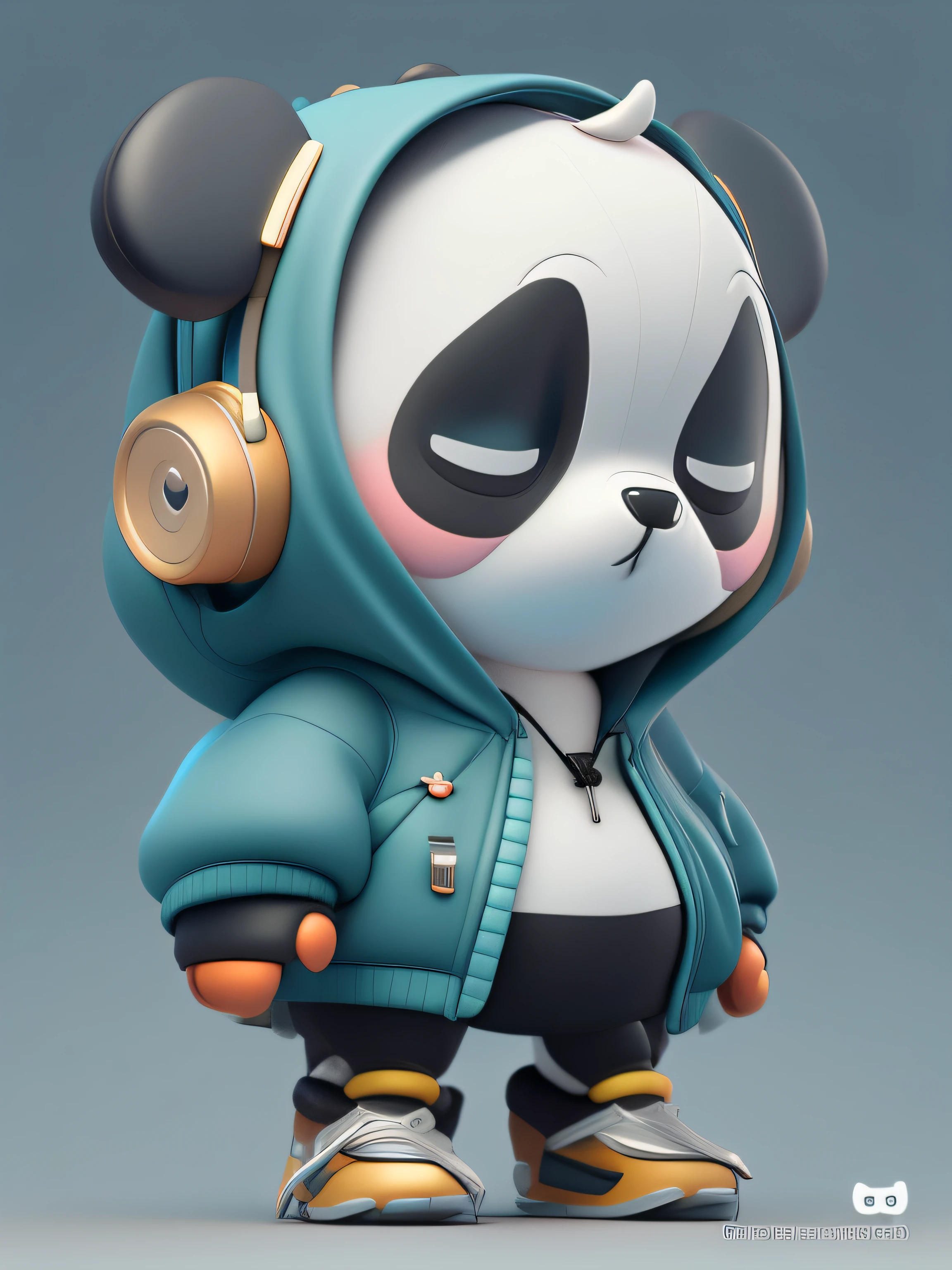 Close-up of a panda wearing a sweatshirt and headphones, cute 3D rendering, Beautiful digital painting, Stylized 3D rendering, zbrush color rendering, vinyl designer toy, Стилизованный 3D, 3d characters, Voitekhfors, Cartoon key frames, Cute and detailed digital art, trends in the computer society, high quality character design
