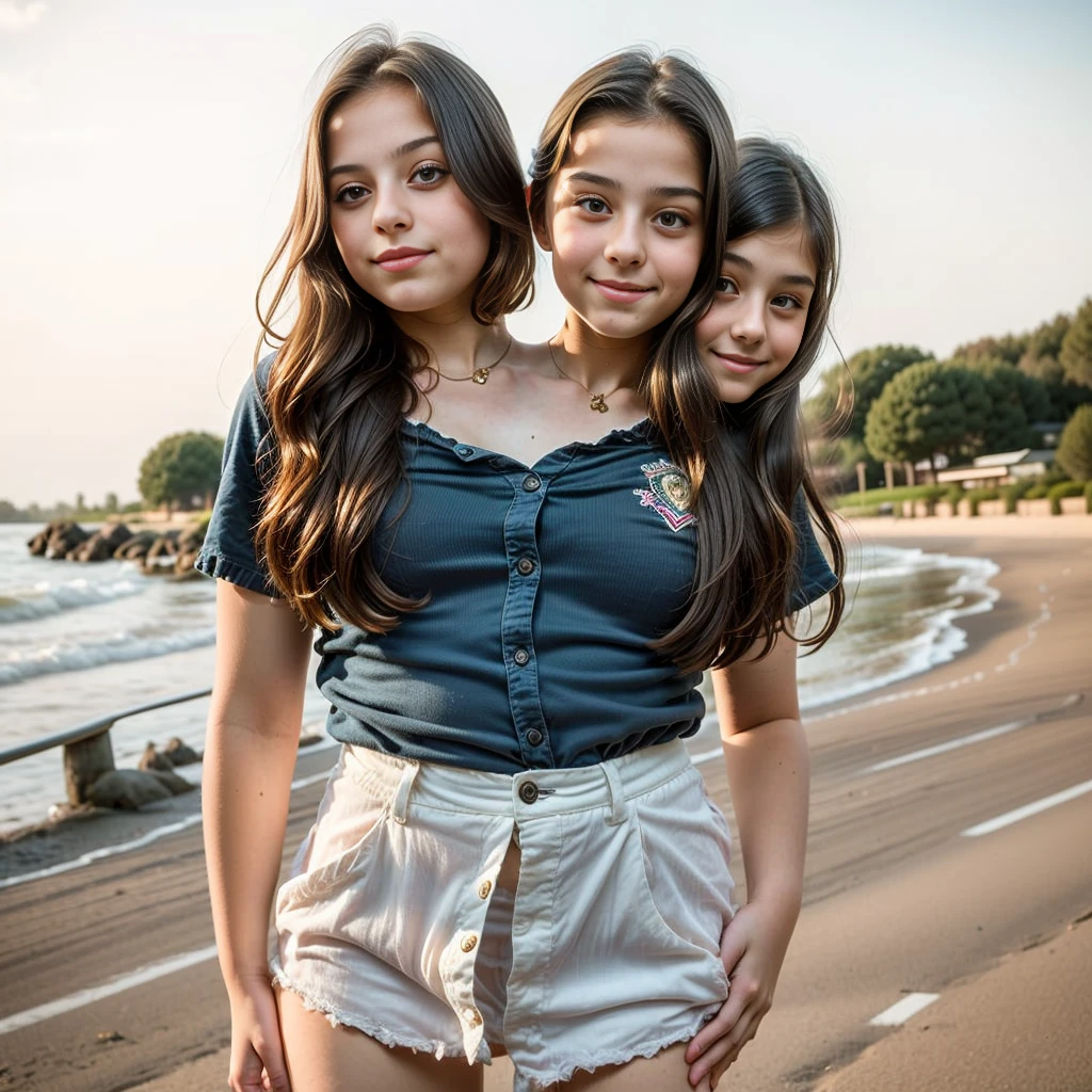 2heads, two headed girl, (a 10 year old girl and a 14 year old girl:1.5), (two legs:1.5)