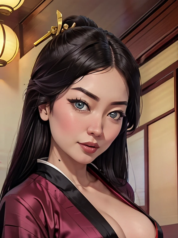 (score_9, score_8_up:1.1), score_7_up, vibrant colors, red accent, 1girl, asian, (geisha, loose geisha hairstyle), beautiful face, detailed gorgeous eyes, sexy, long silk robe, pinup pose, skinny, small breast,
