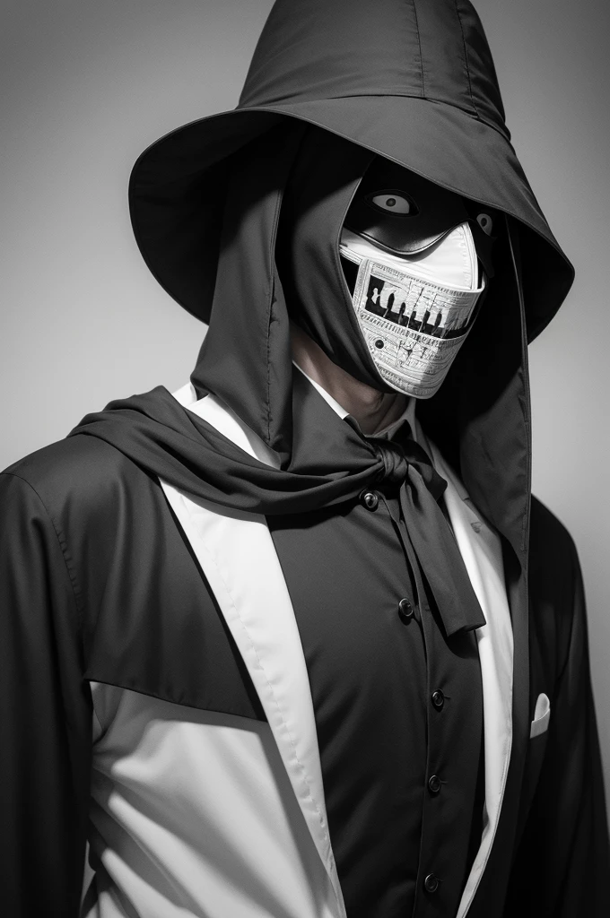 ((best quality)), ((masterpiece)), (detailed), perfect face plague doctor blessing decomposed body, in black and white manga style
