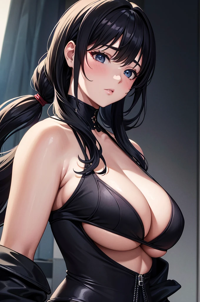 Masterpiece of a chubby 20-year-old woman in all her glory, presenting a sleeve, provocative pose in an artistic representation devoid of a dress. His dark, mysterious eyes captivate, enquanto ela comprida, Shiny black ponytail cascades down her shoulders. The stunning artwork showcases an intricate maximalist style, painted by the renowned artgerm. This mesmerizing masterpiece, Rendered in 8K, is currently a trending sensation on ArtStation.