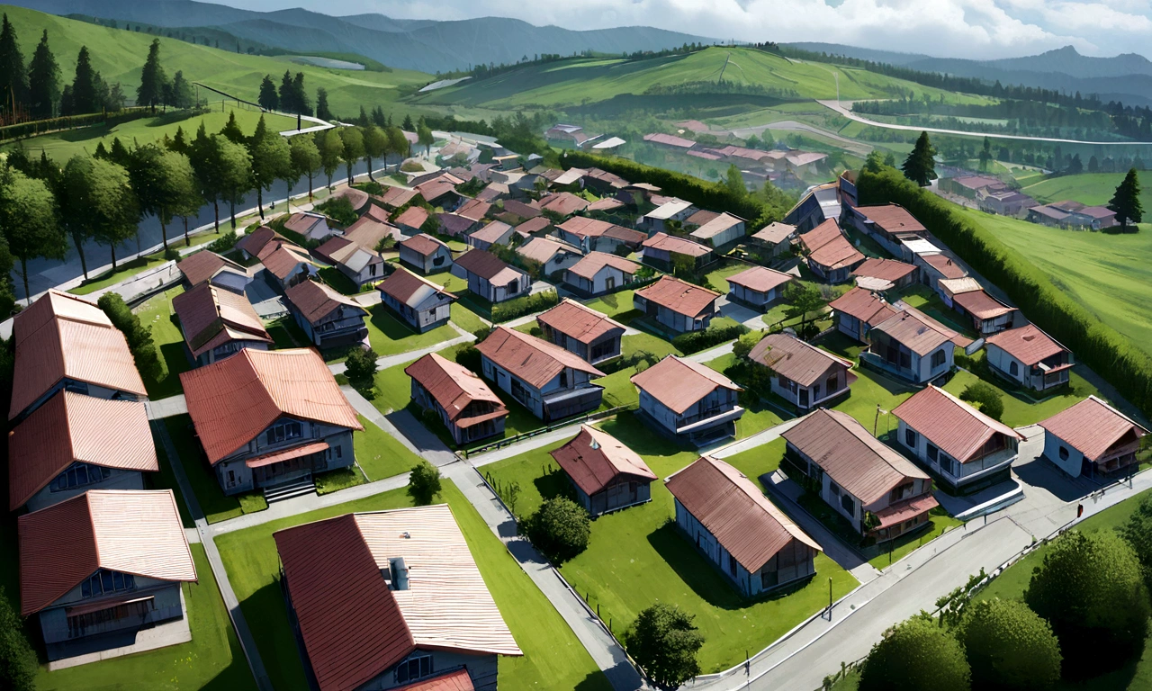 several houses seen from above, imagem realista