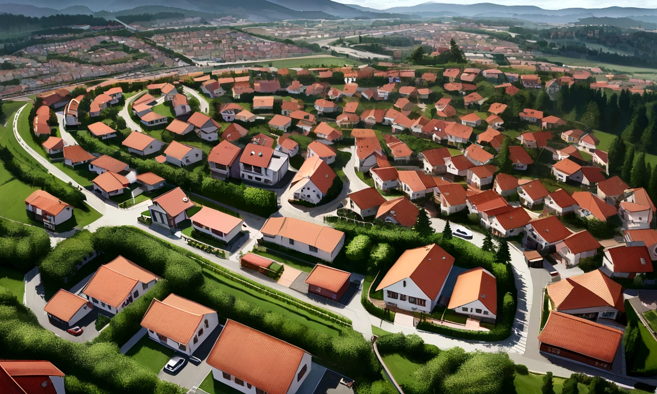 several houses seen from above, imagem realista