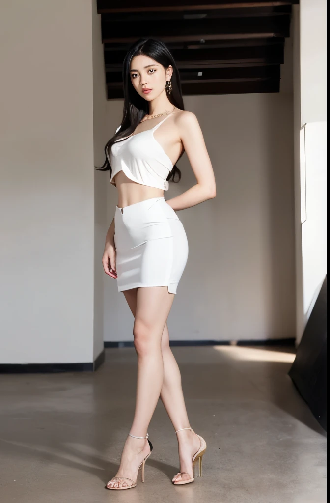 (masterpiece:1.3), (8 thousand, realistic, RAW photos, best quality: 1.4), (1 woman),(sheer silk blouse), (short skirt), (양쪽 다리에 realistic 팬티 스타킹), (Wearing high heels on both feet), (full body shot), (standing), (Beautiful makeover), (very beautiful body) , (Realistic and very beautiful face), (long eyelashes), (double eyelid), (Realistic, delicate and very beautiful eyes), (big bust) , (Strong body through exercise), (beautiful abs), (Beautiful heaps), (tall), (such a beautiful body), (black hair. parted, long hair:1.3), (아름다운 parted스타일), (realistic and beautiful skin), (absurd), (attractive), (ultra high resolution), (extremely realistic), (very detailed), (golden ratio), (Two long, realistic and beautiful legs), (realistic 팔), (necklace), (earring),(beautiful nails manicure), (So beautiful and sexy), (perfect secretary look)