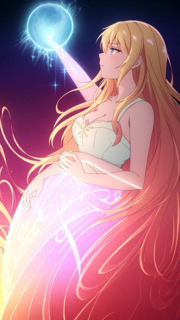 beautiful girl, puffy tiered ballgown, vibrant pastel colors,(20years old,madure female),(angry),closed mouth,white dress,cleavage,sleeveless,((glowing blonde long hair)), magical lights, sparkling magical liquid, inspired by Glen Keane, inspired by Lois van Baarle, disney art style, by Lois van Baarle, glowing aura around her, by Glen Keane, jen bartel, glowing lights! digital painting, flowing glowing hair, glowing flowing hair, beautiful digital illustration, fantasia background, whimsical, magical, fantasy, ((masterpiece, best quality)), intricate details, highly detailed, sharp focus, 8k resolution, sparkling detailed eyes, liquid watercolor,red theme,red moon,forest,night,profile,(extra arms)