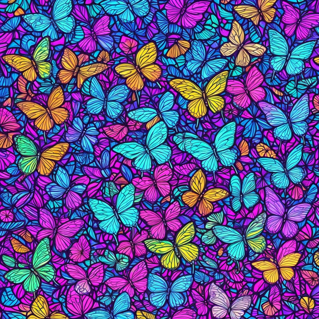 a painting of butterflies in a forest with blue and purple lights, glowing blue butterflies, glowing butterflies, luminescence，highly detailed, bioluminescent forest floor, by David B. Mattingly, by Tim Doyle, jen bartel, psychedelic black light, kilian eng vibrant colours, kilian eng vibrant colors, by Jason Benjamin, filled with bioluminescence