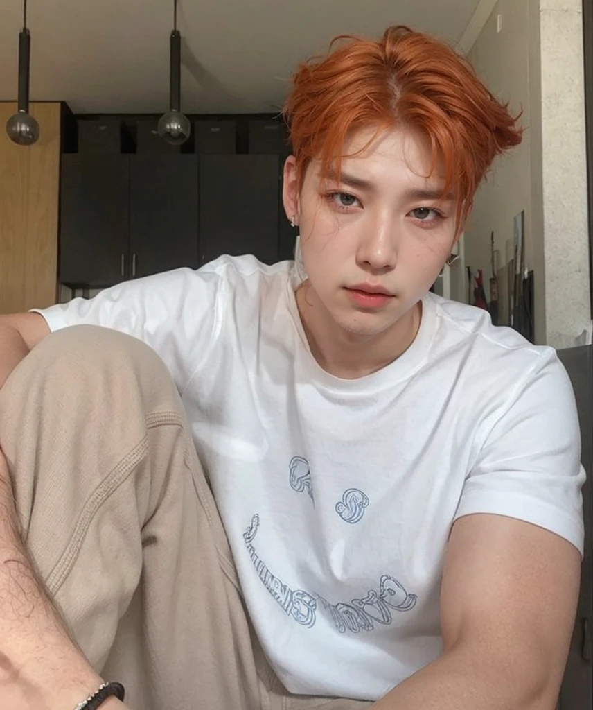 Kim Namjoon - orange hair with a small white streak, fleshy lips