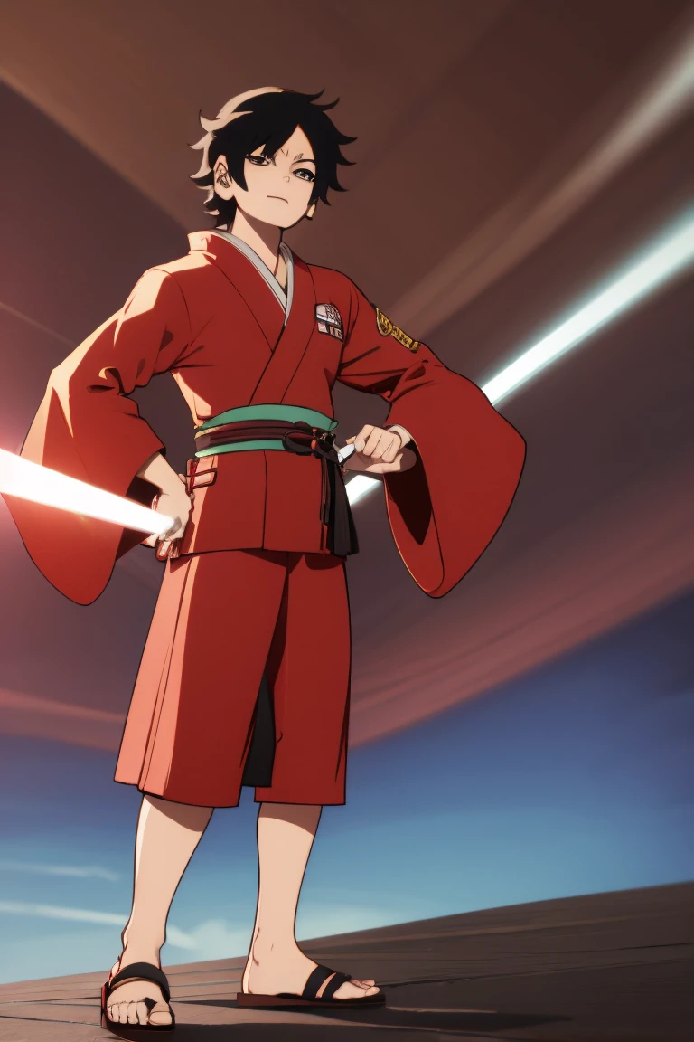 Ace version scott_pilgrim_style, preferably a Japanese kimono-type outfit for men, samurai style.
