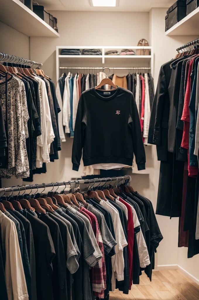 clothes in the background and two people in front with a clothing business models