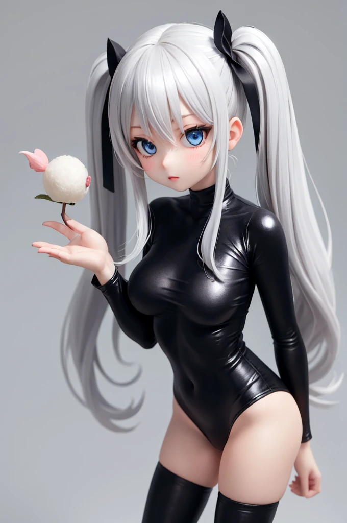 ,(Simple Background), woman alone, View your viewers, Silver Hair,gigantic breasts, blue eyes, Very long twin tails, Very long hair,black strapless leotard,like facial,bukkake,nsfw,excessive cum,,Small Ass,skinny,Thin legs
