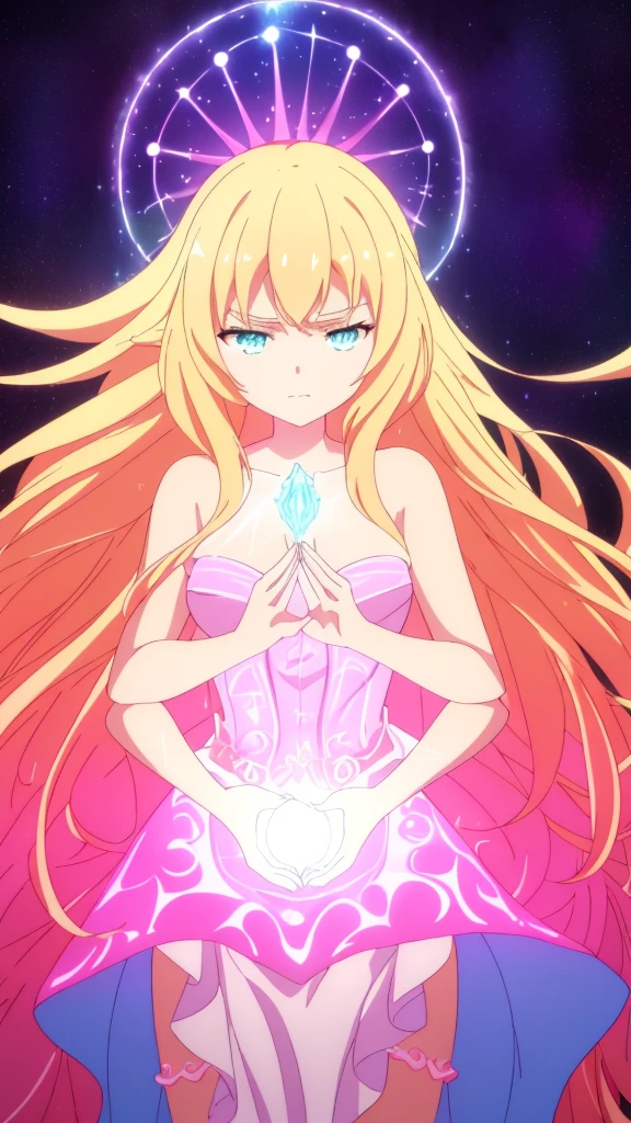 beautiful girl, puffy tiered ballgown, vibrant pastel colors,(20years old,madure female),(angry),closed mouth,white dress,cleavage,sleeveless,((glowing blonde long hair)), magical lights, sparkling magical liquid, inspired by Glen Keane, inspired by Lois van Baarle, disney art style, by Lois van Baarle, glowing aura around her, by Glen Keane, jen bartel, glowing lights! digital painting, flowing glowing hair, glowing flowing hair, beautiful digital illustration, fantasia background, whimsical, magical, fantasy, ((masterpiece, best quality)), intricate details, highly detailed, sharp focus, 8k resolution, sparkling detailed eyes, liquid watercolor,forest,night,(extra arms)