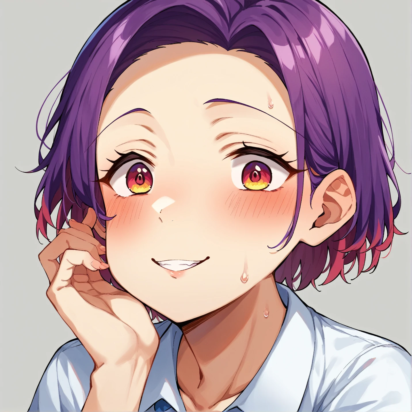 1 girl、hair purple、short hair、purple hair、smiles、 blush、smiles happy、