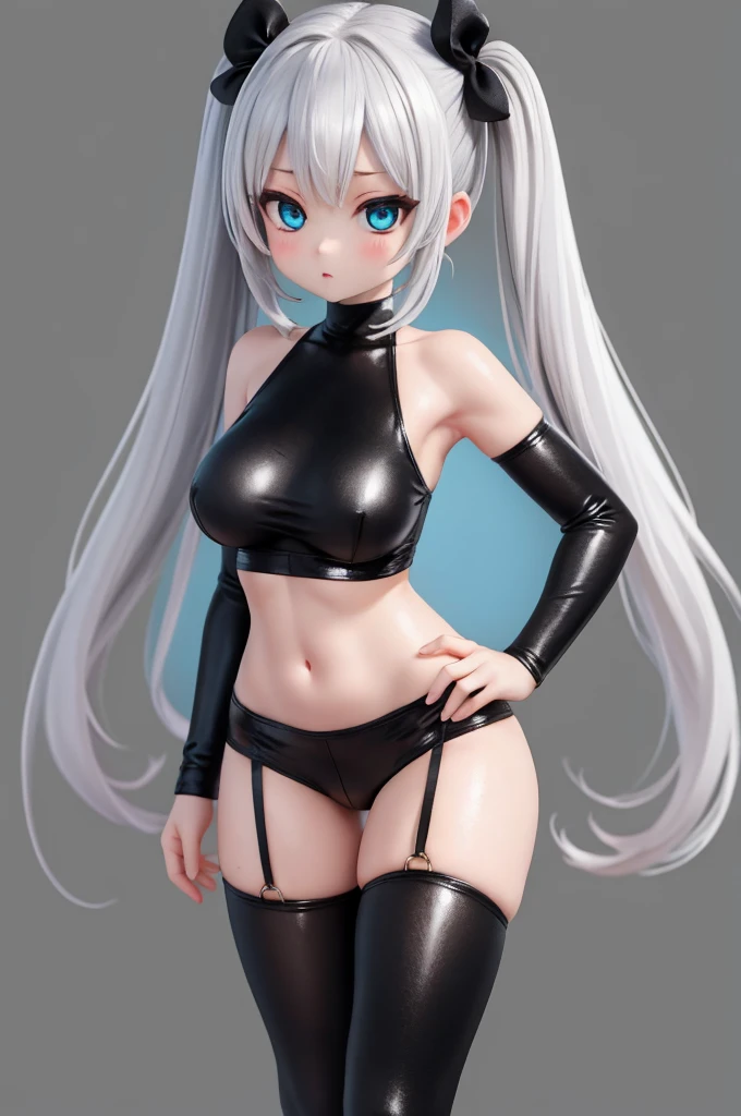 ,(Simple Background), woman alone, View your viewers, Silver Hair,(gigantic breasts), blue eyes, Very long twin tails, Very long hair,black zentai,,Small Ass,skinny,Thin legs